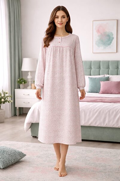 yula store Aysun Teksti̇l Large Size Long Sleeve Women's (Mom's) Nightgown Sm...