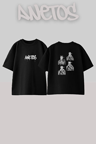 Anetos Fave Design Printed Unisex Oversize Black Tshirt
