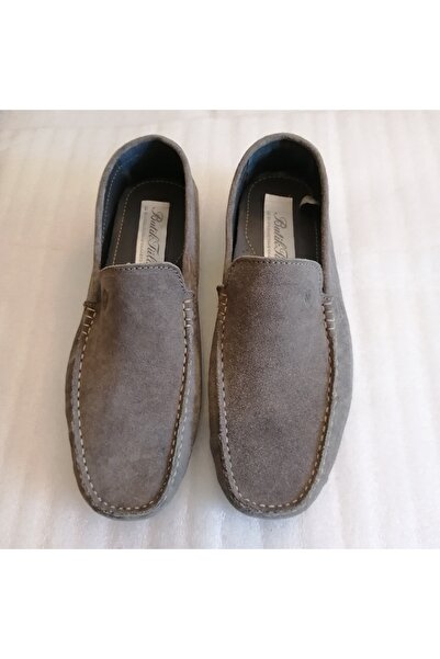 Butik Tülin Men's Genuine Leather Suede Gray Hand-Woven Soft Comfortable Segm...