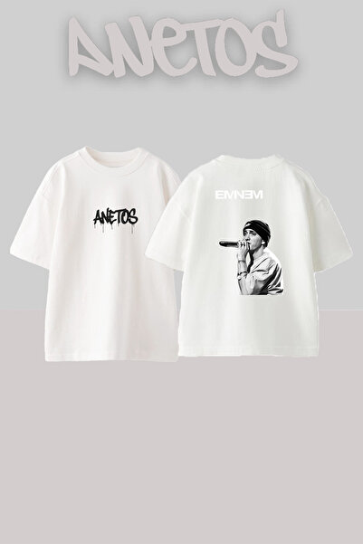Anetos Eminem_23 Λευκό μπλουζάκι με στάμπα σχεδίου Unisex Oversize
