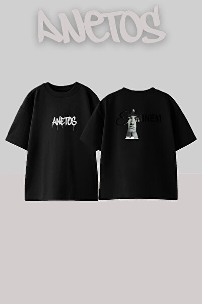 Anetos Eminem Slim Shady_4 Design Printed Unisex Oversize Black Tshirt