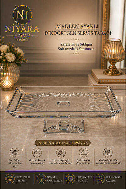 Niyara home Madlen Ayakli Di̇kdörtgen Servi̇s Tabaği the Reflection of Elegan...