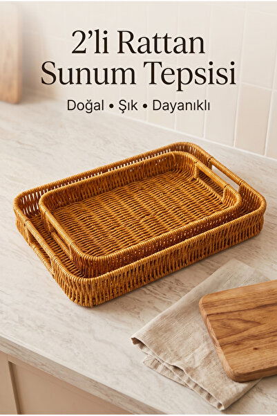 Ev Modu Home 2'li Rattan Sunum Tepsisi Seti