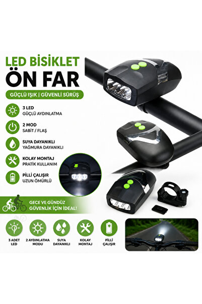 lawrenceshop 1 Adet LED Bisiklet Ön Farı Korna Özellikli Pilli 3 LED Bisiklet...