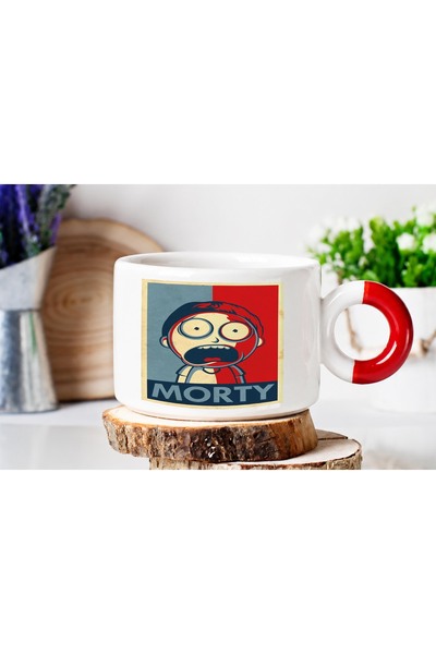 ART HEDİYE Ricky and Morty Luxury Nes Cafe Cup with Red Handles and Printed o...