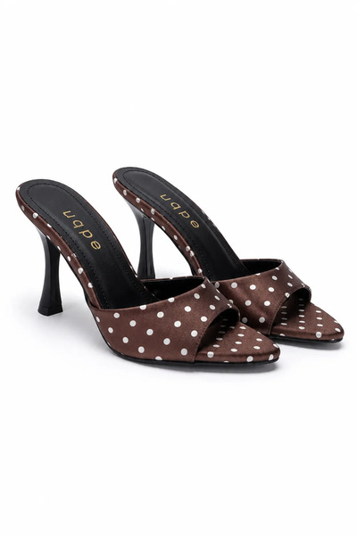 uqpe Lumia Single Strap Pointed Toe Goblet Heeled Slippers - Brown-White Polk...
