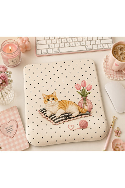 matizya Turuncu Kedi Desenli Bilek Destekli Mousepad – Puantiyeli Girly Ergon...