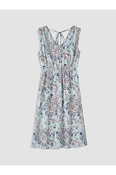 LC Waikiki Nevavm V-Neck Patterned Waist-Sitting Dress with a Difference