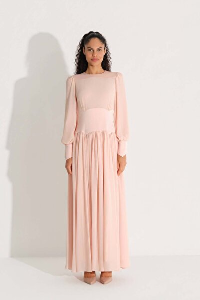 miha Hicran Önal Bel Kismi Stone Embellished Dress Salmon