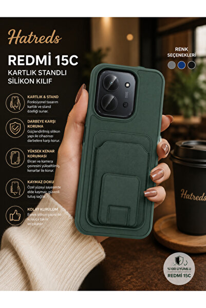 Hatreds Redmi 15C Uyumlu Kartlıklı Standlı Silikon Kılıf Kamera Korumalı Darb...
