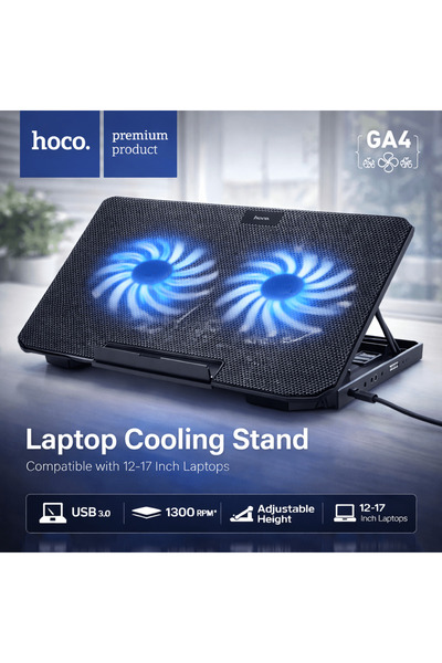 IQRAA Laptop Cooling Pad with Dual Fans – High-Speed Stand for 12-17 Inch