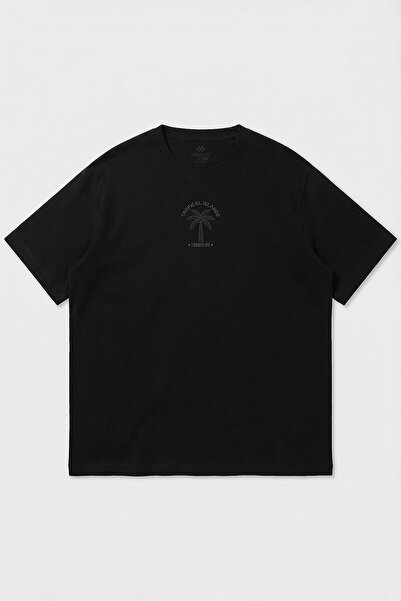 TOMMY LIFE Black Comfortable Printed Oversized Short Sleeve Men's T-Shirt - 8...