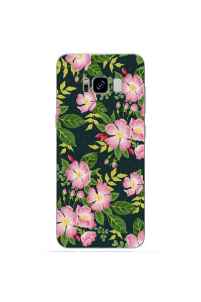 Other Samsung S8 Plus Pink flowers green laves Transparent Silicone TPU Θήκη