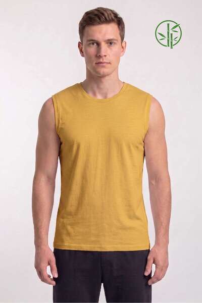 OBJE Men's Mustard Bambo Round Neck Sleeveless Undershirt