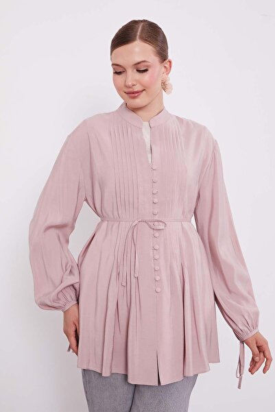 Levidor Powder Button Detail Waist Tie Shirt