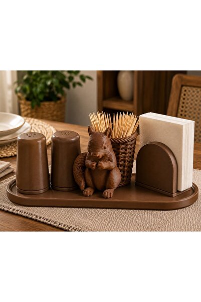 Atelye.store Squirrel Figured Toothpick Holder Matte Brown Decorative Toothpi...