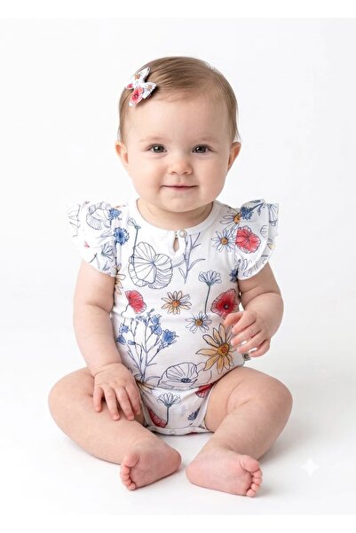 Ozmoz By Mukadder Özden Organic Floral Ruffled Summer Baby Girl Bodysuit