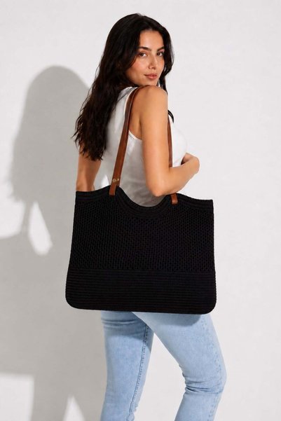 Irmak Kerekli Women's Knitwear Shoulder Bag with Leather Strap Daily Stylish Steel Knitwear Bag 1617 Black
