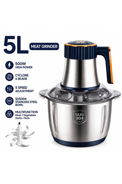 inabyte 5L 500W Meat Grinder, SUS304 Steel, Cyclone 6-Blade 5-Speed Multifunc...