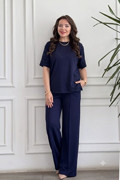 yb yağmur butik Sweatshirt Set with Embroidery Detail on the Sleeves and Sides