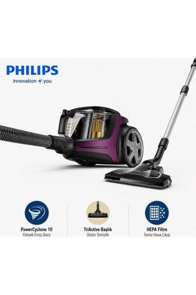 Philips Toz Torbasız Elektrikli Süpürge Güçlü Emiş Performansı, Süper Turbo F...
