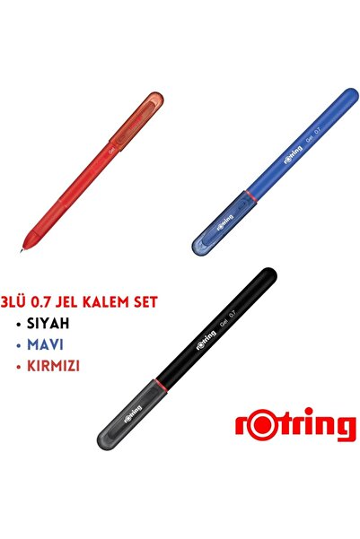 Rotring Jel Kalem 0.7 mm, 3 Renk Set, Siyah Mavi Kırmızı