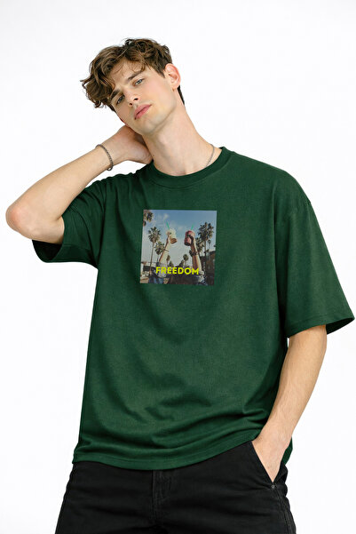 Generic Brand Neeedom - Oversize Men's T-Shirt Khaki