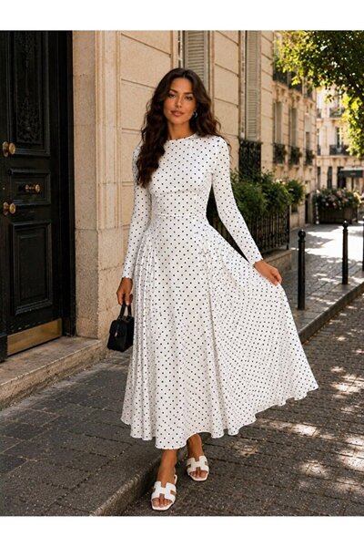 Moda Manga Women's Polka Dot Long Sleeve Dress