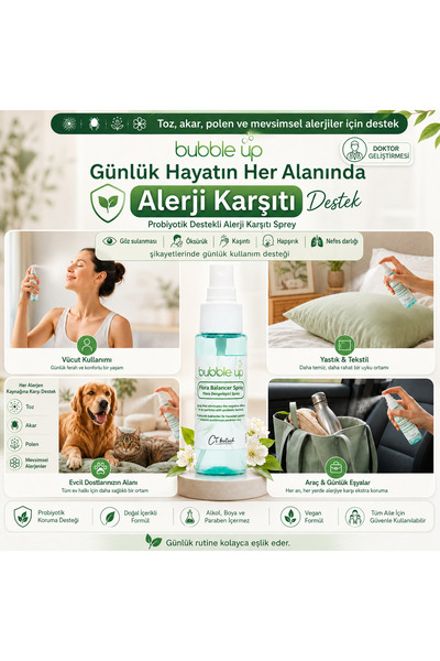 Genel Markalar Bubble Up Toz Akar Polen ve Mevsimsel Alerji Karşıtı Ortam Spreyi 50 ml