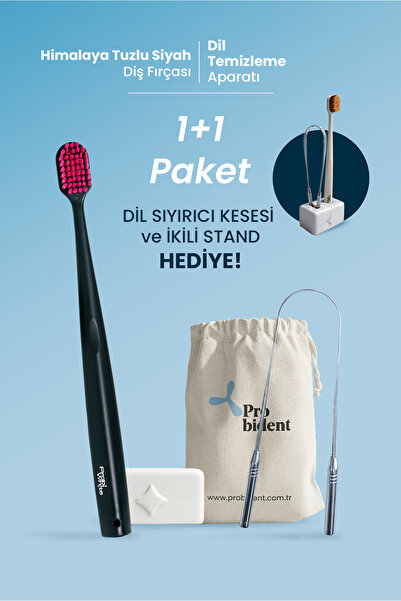 Probident 1+1 Paket Himalaya Tuzu Kaplamalı Siyah Diş Fırçası+ Dil Temizleme+...