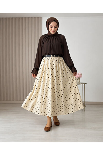 Foremia Belt Detail Polka Dot Skirt-Stone