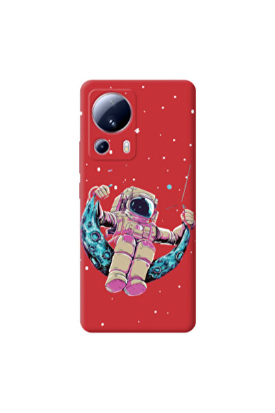 Other Xiaomi Mi 13 Lite Astronaut swinging on the moon Red Colored Silicone T...