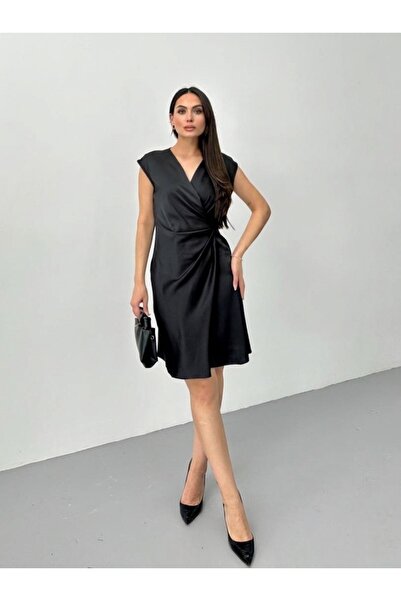 STEPS Double-Breasted Satin Sleeveless Dress
