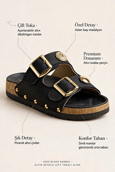 Tomato Bags Women's Double Buckle Lion Medallion Cork Sole Look Slippers - Go...