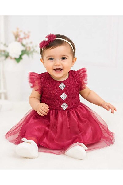 Generic Baby Girl Burgundy Lace Tulle Dress, 6 Months to 1 Year- Burgundy | T...