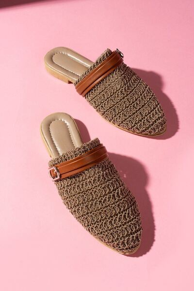 Trend Marfa Armor Knitted Knitwear Tan Belt Detailed Slippers