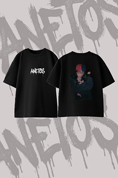 Anetos Billie Eilish_26 Design Printed Oversize Crew Neck T-Shirt Black