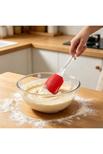 idei Spatulă silicon roșie mare pentru patiserie 24cm mâner transparent cu or...