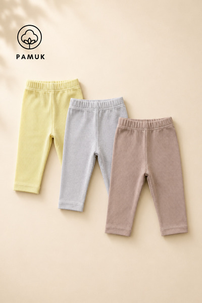 HK HOPKİDS Baby Boys and Girls Leggings Set of 3 Ribbed Cotton Flexible Daily...