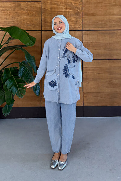 Miss Allos Women's Embroidered Triple Denim Set