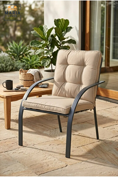 MARIA HOMES Modern Beige Outdoor Patio Armchair – Cushioned Garden Chair with...