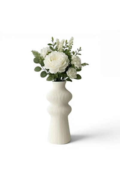 TIGEA Accessories Vază decorativă 3D din plastic rustic nordic premium, albă