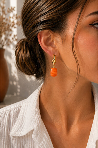 POYASE Colorful Natural-Looking Stone Detailed Gold C Hoop Earrings Suitable ...