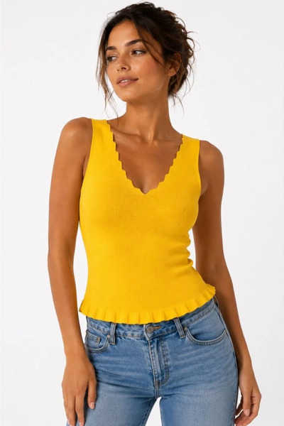Generic Brand Women's Lycra Polyelastane Yarn Front and Back V-Neck Flounce A...