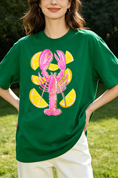 Fleck Womens T Shirts Pink Lobster And Lemon Slice Print Casual Summer Style ...