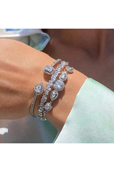 Choice4 White Set ZAKOL 3pcs AAA Cubic Zirconia Adjustable Open Bangle Bracel...