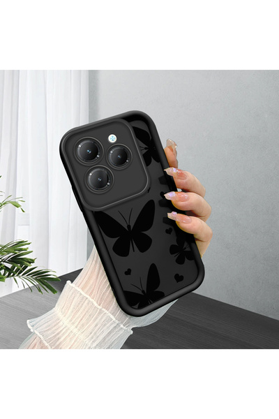 SLIMFELT Infinix Hot 40/40 Pro Uyumlu Kelebek Baskılı Siyah Silikon Kılıf Dar...