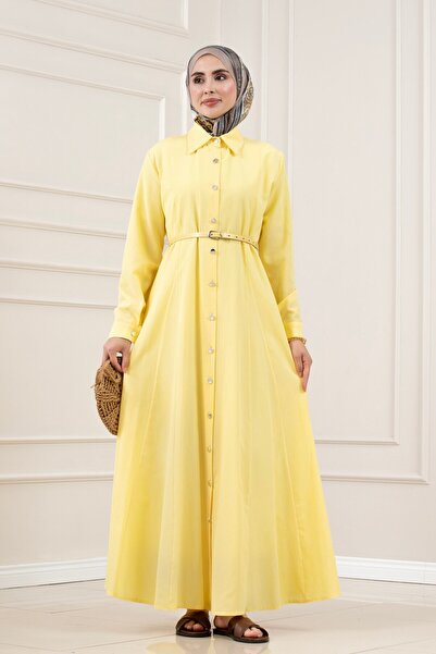 Sevitli Shirt Collar Belted Berra Dress-Yellow