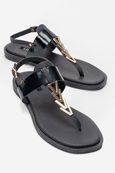 Lizy Shoes Genuine Leather Women's Flip-Flop Sandals with Metal Accessories