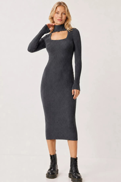 Aryena Füme Gülseli Women's Lycra Knitwear Dress with Front Window